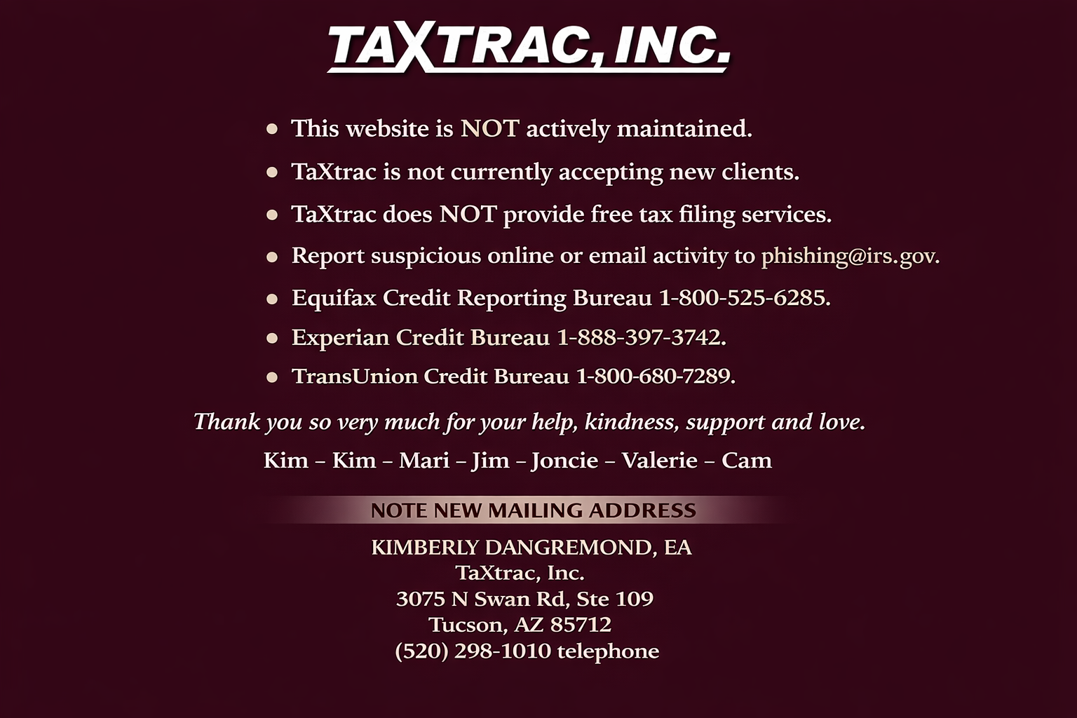 TaXtrac, Inc. Notice
